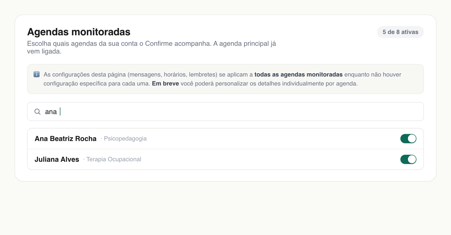 Busca de agendas por nome: filtre rapidamente entre muitas agendas pelo nome do profissional.