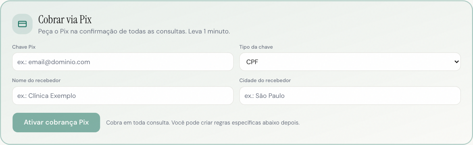 Bloco Cobrar via Pix na página de Regras